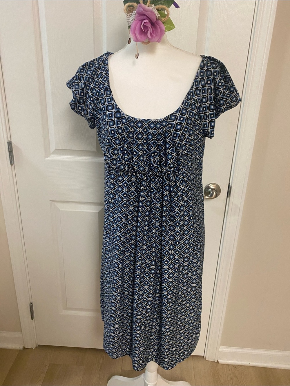Daisy Fuentes Navy Geometric Scoop-Neck Midi Dress